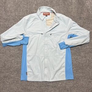 Simms Shirt Mens Medium Blue Long Sleeve Snap Front Vented Fishing Performance